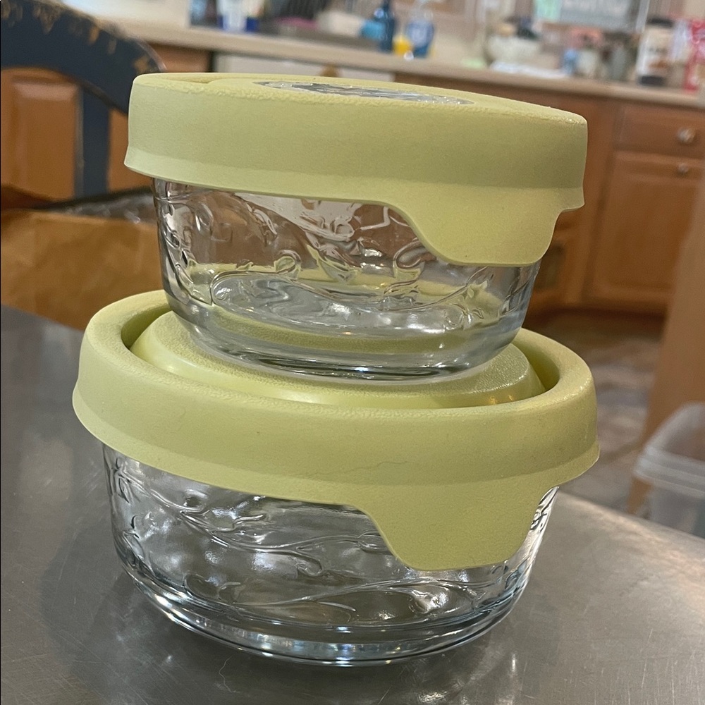 Princess House Glass Storage Bowls with Light green Lids